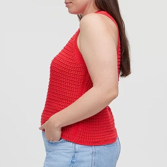 NWT Madewell Crochet Knit Crewneck Sweater Tank Red Size S Grandma Fitted Retro - Picture 6 of 11